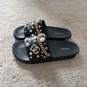 Dolce & Gabbana Black Sandals with Gold and Silver Accents